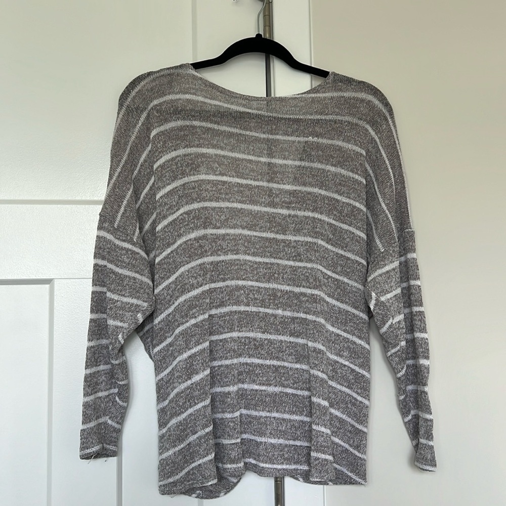 Grey & White Stripped Sweater with Open Back
